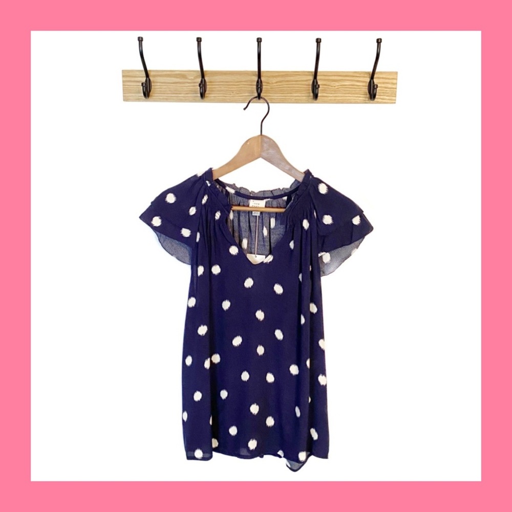 A NEW DAY Navy Dot Flutter Sleeve Top S M L XL NWT